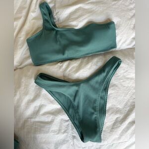 Green Ribbed Bikini Set